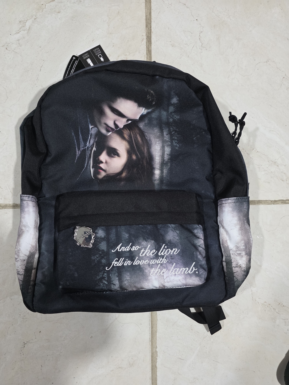 Twilight Themed Black Backpack with Character Print